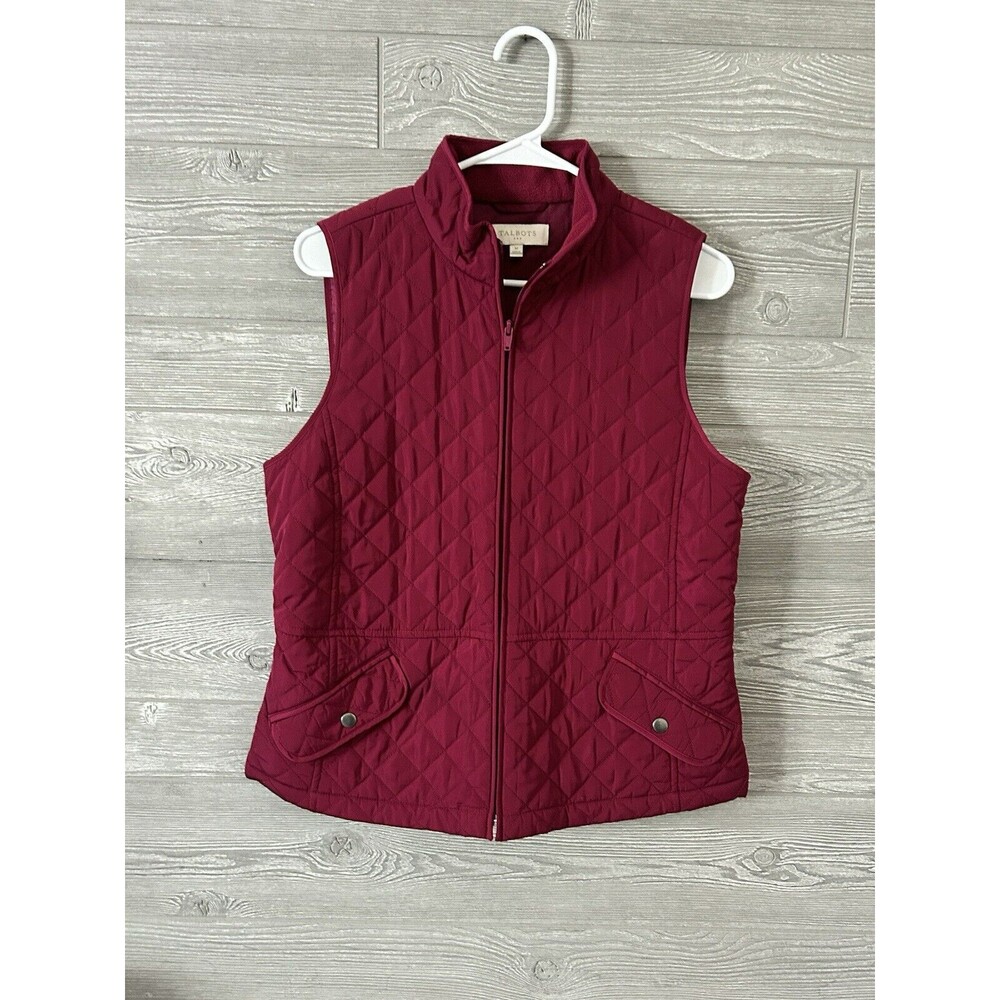 talbots womenโs M lined puffer quilted zipper vest,โ fuchsia color, lightweight